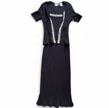 Vtg 90s Bizzit Collection Lace Ribbed Midi Dress Sz M Womens