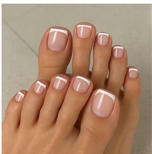 150 Fake Toe Nail Tips Pink French Short Square Full Cover Natural Nails