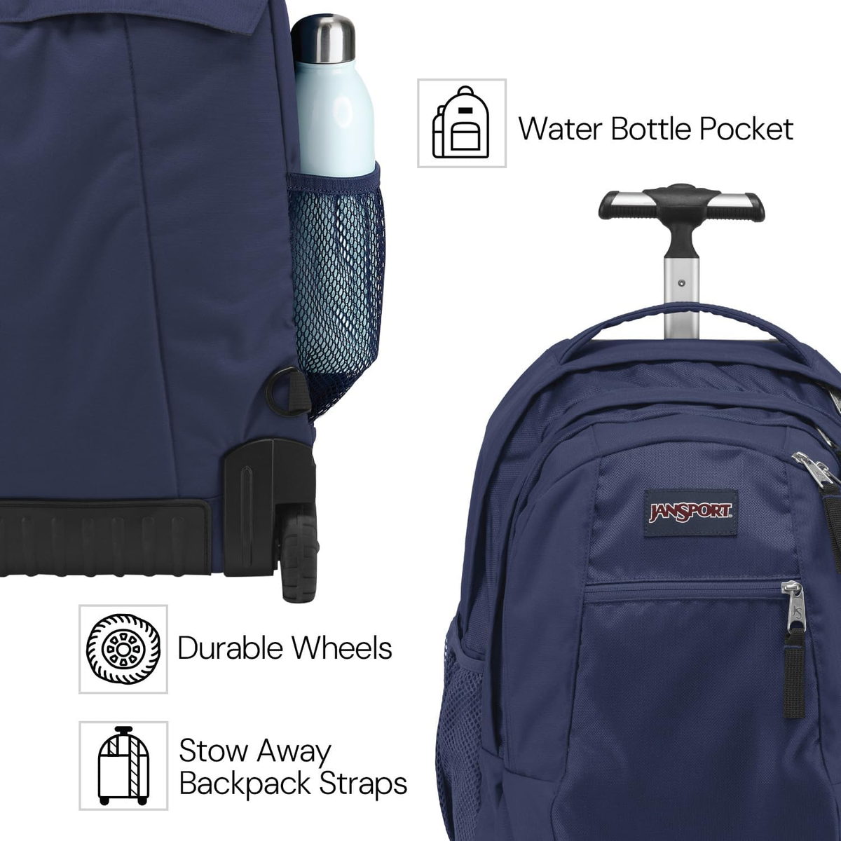 buy jansport driver 8 backpack Black The shoulder straps are padded and can be tucked away when you need the ease of a wheeled bag JanSport Driver 8 Rolling Backpack