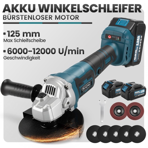 125Mm Winkelschleifer 21V Akku Trennschleifer Schleifmaschine Flex Mit 2 Akkus-image