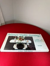 Vtg Retro Decor Beveled 3 Piece Mirrored Table Setting, Placemat, Table Runner