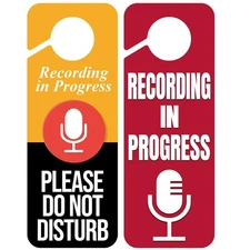 2 x Do Not Disturb Door Hanger Sign,Recording in Progress Double Sided black 
