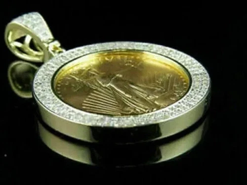 2.00CT Lab-Created Diamond Lady Liberty Coin Pave Pendant 14K Yellow Gold Finish