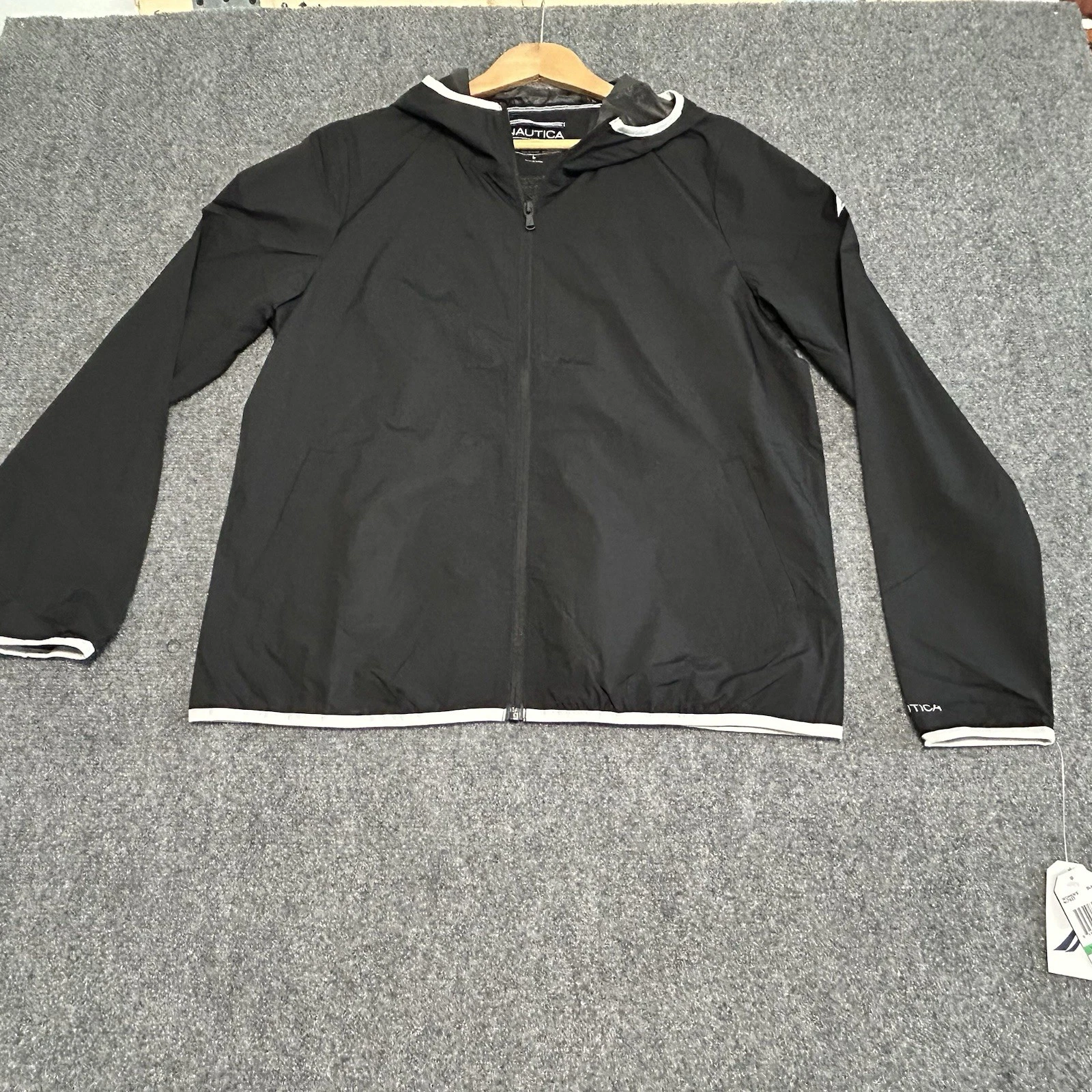 NAUTICA women Black Hooded Full-Zip Wind & Water Resistant Jacket-Large Packable