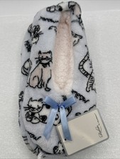 Fashion By Mirabeau Whiskered Whispers Velvety Fleece Kitty Cat Slippers W/Grips