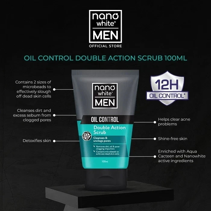Nanowhite Men Oil Control Double Action Scrub 100ml