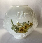 Vintage Milk Glass Yellow Floral Lions Heads Ball Globe Oil/Elec Lamp Shade 9"