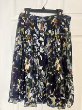 Maeve By Anthropology Black Abstract Floral Pleated A-Line Skirt Medium Artsy