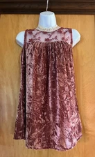 SOLITAIRE RAVI KHOSLA MAUVE PINK CRUSHED VELVET LACE HIGH NECK SLEEVELESS TOP M