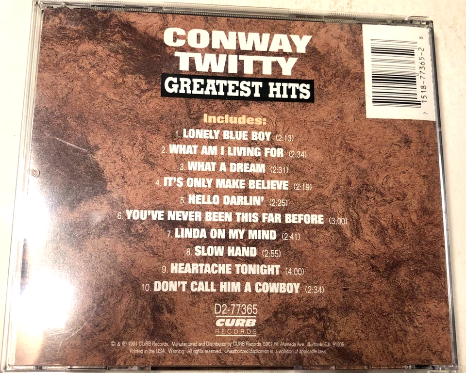 Conway Twitty Greatest Hits (CD 1991 Curb/Capitol) - Image 2 of 4