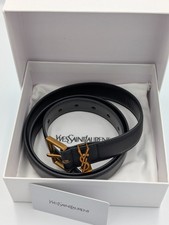 New Saint Laurent Cassandre Leather Belt YSL Black / Gold 115cm, Box, Bag
