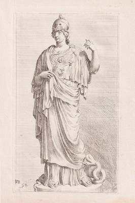 Minerva Roman goddess of wisdom Kupferstich Francois Perrier 1638 etching