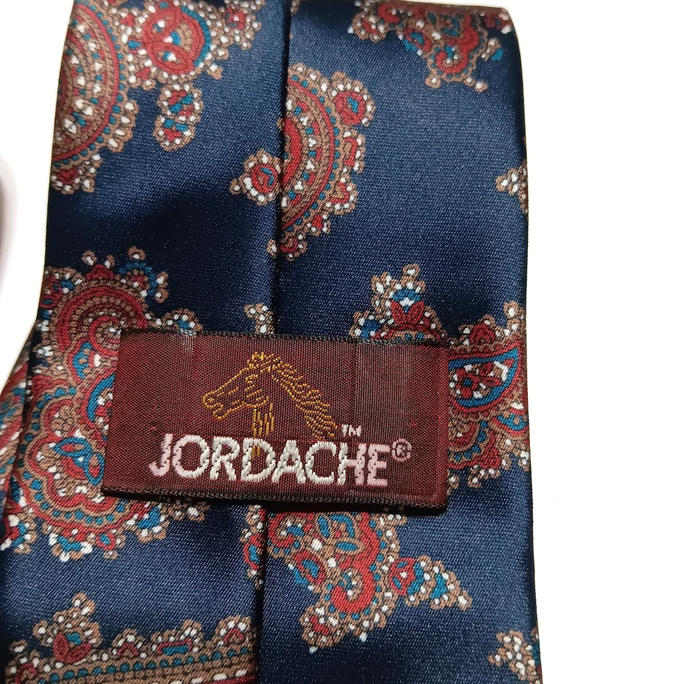 CORBATA JORDACHE VINTAGE DISEÑO PAISLEY AZUL MARINO, ROJO, BLANCO Foto 3 de 4