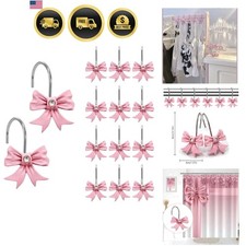 Decorative Shower Curtain Hooks Bow Tie Rust Resistant Glide Rings 12 Pack