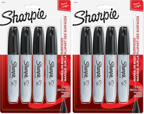 Sharpie Chisel Tip Permanent Markers, Black, 8 Count, Multi-Surface
