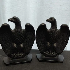 Vintage Pair Of Black Cast Iron Metal Bald Eagle Americana Bookends  6.5” Heavy
