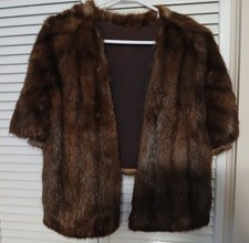 Vintage Brown Mink Fur Stole, Cape Style. 1950s-60s. Classic Silk Lining 