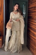 Indian Look Heavy Faux Georgette Palazzo Suit With Off White Dupatta For Women