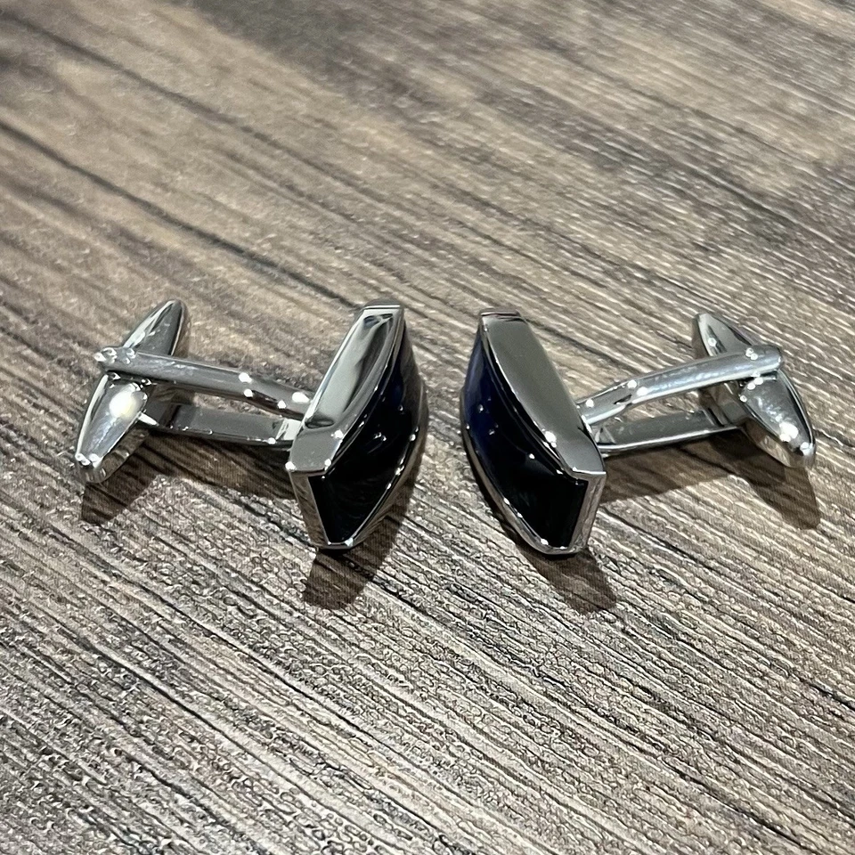 Gemelos rectangulares de piedra azul marino de uso diario para hombre regalo de cumpleaños gemelo con caja Foto 4 de 4