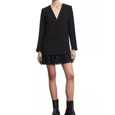 NWT Double Breasted Black Jacket Blazer Dress with Lace Hem Size FR0/US2