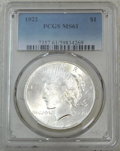 1922 Peace Silver Dollar PCGS MS61 Frosty Just Graded New Holder #P283G