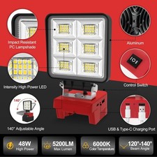 Cordless Led Work Light 48w 5200lm Usb Flashlight For Milwaukee M18 18v Battery