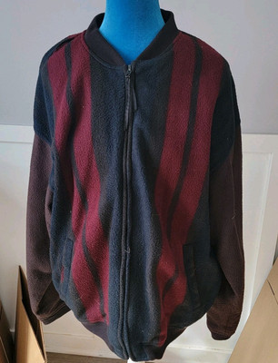 Vintage Bugle Boy Company Zip Up Striped Fleece Sweatshirt Lined Men s M 90s