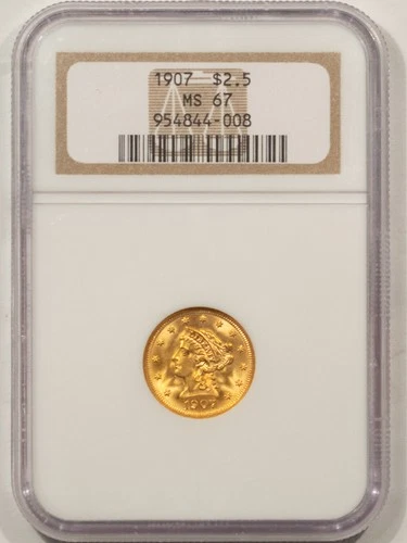 1907 $2.50 LIBERTY GOLD QUARTER EAGLE - NGC MS-67, SUPERB GEM & PREMIUM QUALITY!