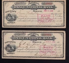 2 x Osage National Bank Iowa 1888 BANK CHECK - Dog Vignette
