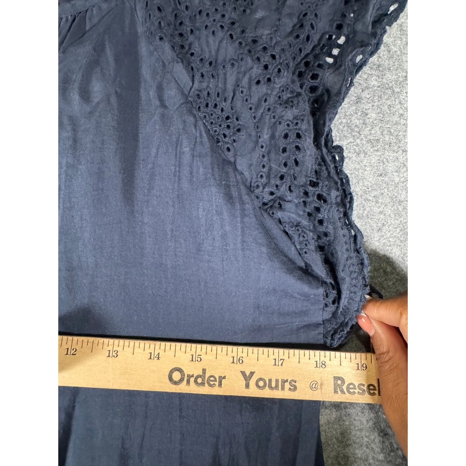 Madewell женское платье M синий отверстие коротким рукавом хлопок шелковая смесь богемное - Изображение 4 из 4