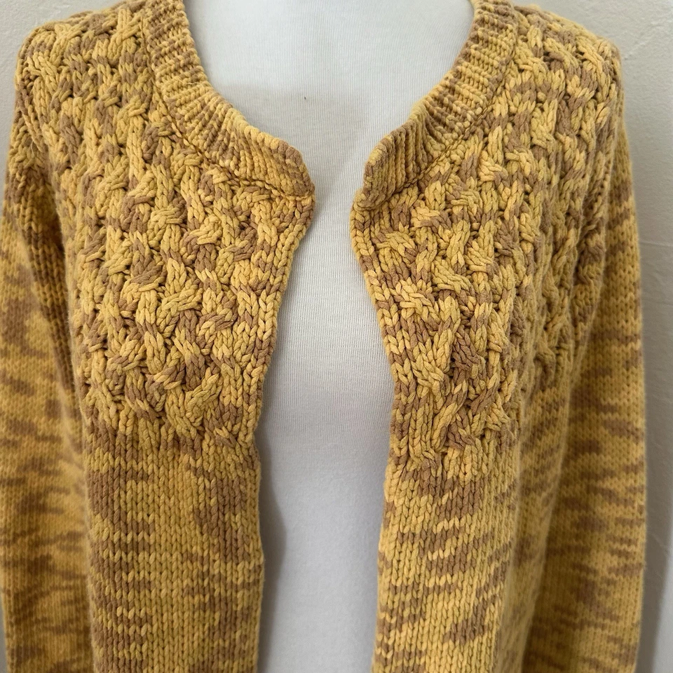 Anthropologie Sparrow Cardigan sweater womens Medium Yellow Cable Knit Cotton - Image 2 of 4