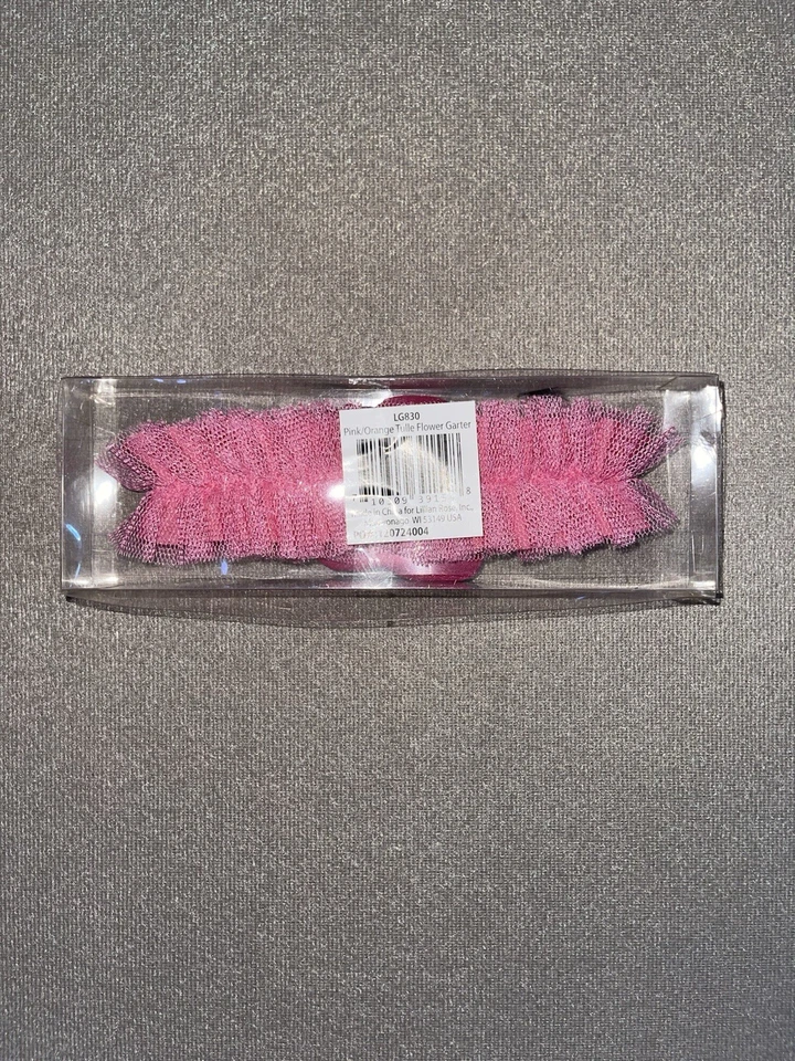 Hot Pink & Orange Tulle Bridal Garter - Flower Accent Bride Prom Garter - Image 2 of 2