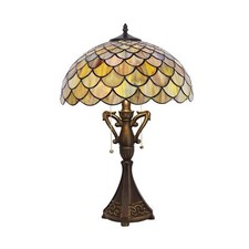 Tiffany Table Lamp 24 Inch High Antique Stained Glass Brown Fish Scales Desk ...