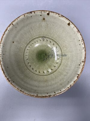 Richard Batterham (1936-2021) Studio Keramik Asche grün glasierte Tasse Schüssel #1044