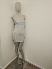 Open back laced tie silver glitter sparkle mini strapless dress