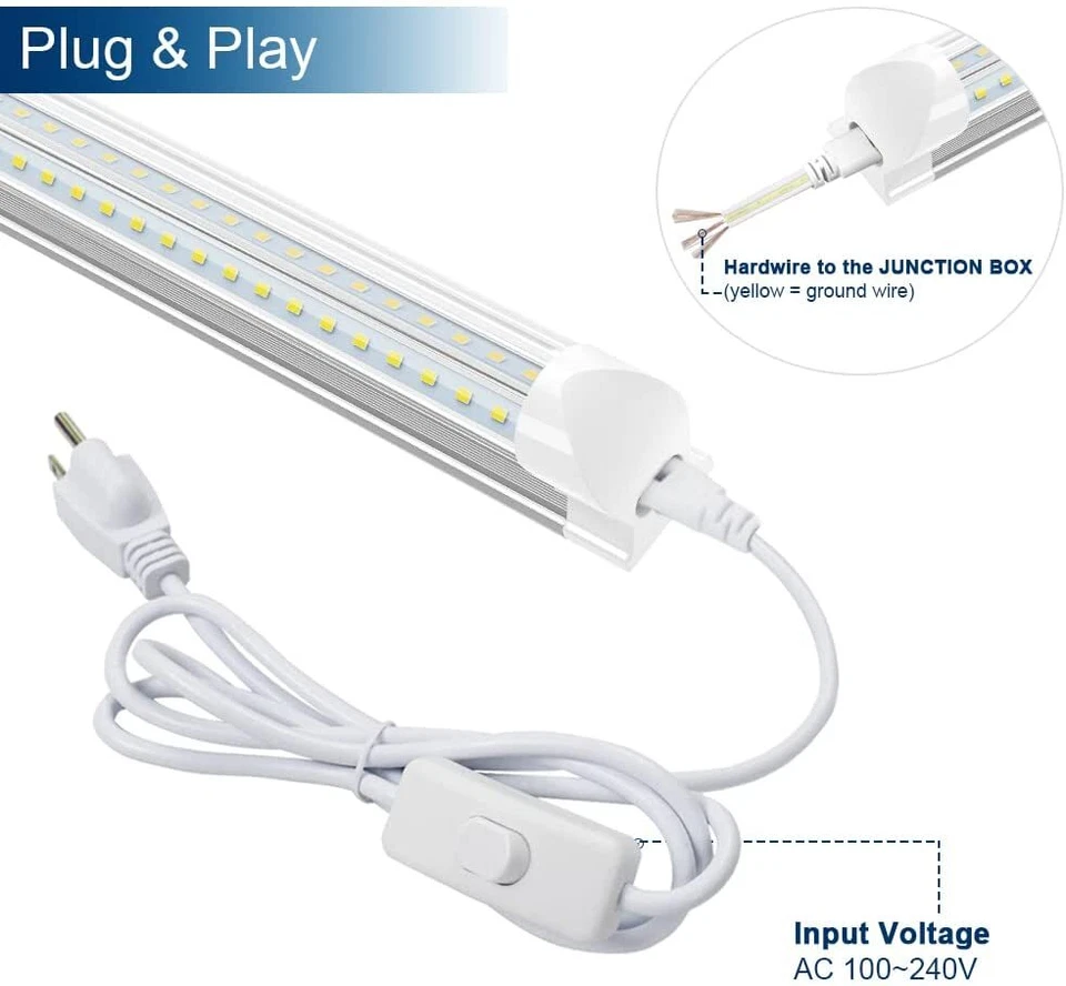 T8 LED Tube Light Bulb 6500K 2FT 3FT 4FT 5FT 6FT 8FT LED Shop Light Fixture - Image 3 of 4