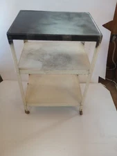 Vtg 3 Tier Cosco Metal Kitchen Garage Wooden Wheels Rolling Cart Mid Century