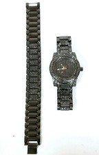 NEW BLING MASTER 2 PC SET GUNMETAL,GRAY BLING CRYSTAL GLITZ DIAL,WATCH,BRACELET 