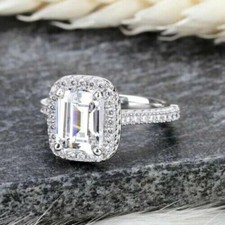 2CT Emerald Cut Lab Created Diamond Women Engagement Ring 14K White Gold Plated