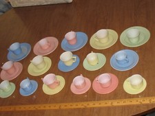 Lot Vintage Hazel Atlas Child's Dishes Pastel Set 32 Pieces Cups and Saucers