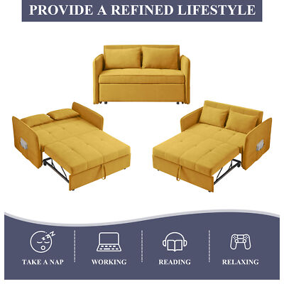53.5''Chenille 3-in-1 Sleeper Loveseat,Adjustable Armrests,Easy Assemble