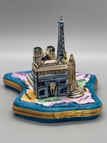 VTG Limoges France Deco Peint Main Porcelain Paris Trinket Box Map Notre Dame - Picture 5 of 18