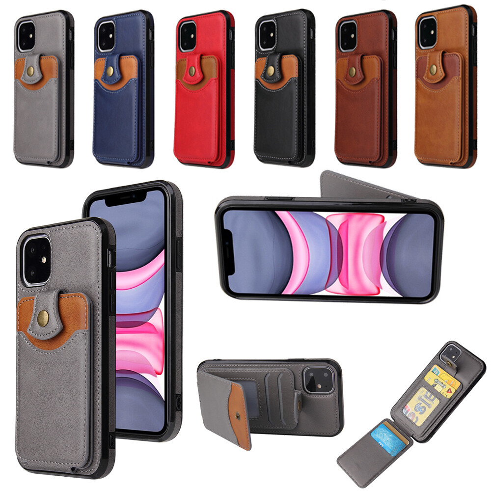 For iPhone 11 Pro Max 6 7 8 Plus XR Luxury PU Leather Card Phone Back Case Cover