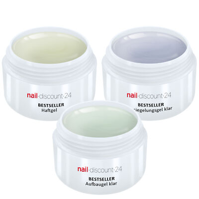 UV-Gel Spar Pack Set 3 x 5ml HaftGel + AufbauGel klar + finish VersieglerGel