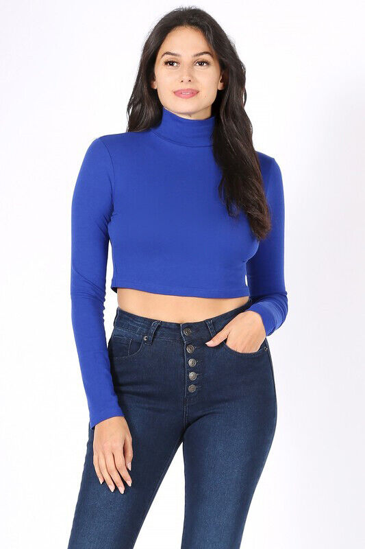 Women's Long Sleeve Turtle Neck Crop Top Solids Stretchy Fitted T-Shirt  Basic