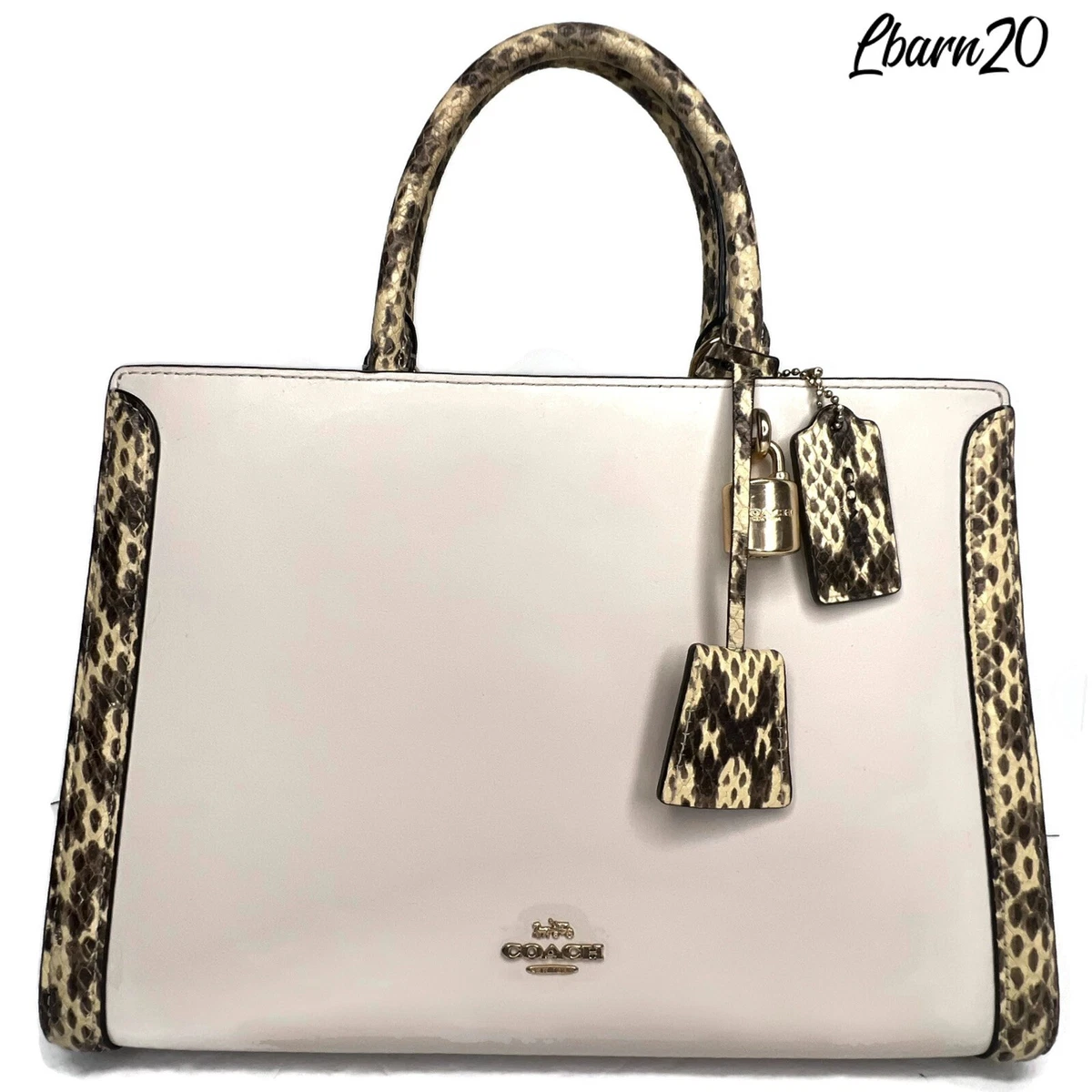 Coach Zoe Chalk Exotic Snakeskin Trim Top Handle Satchel Bag RARE HTF F68293 Bag