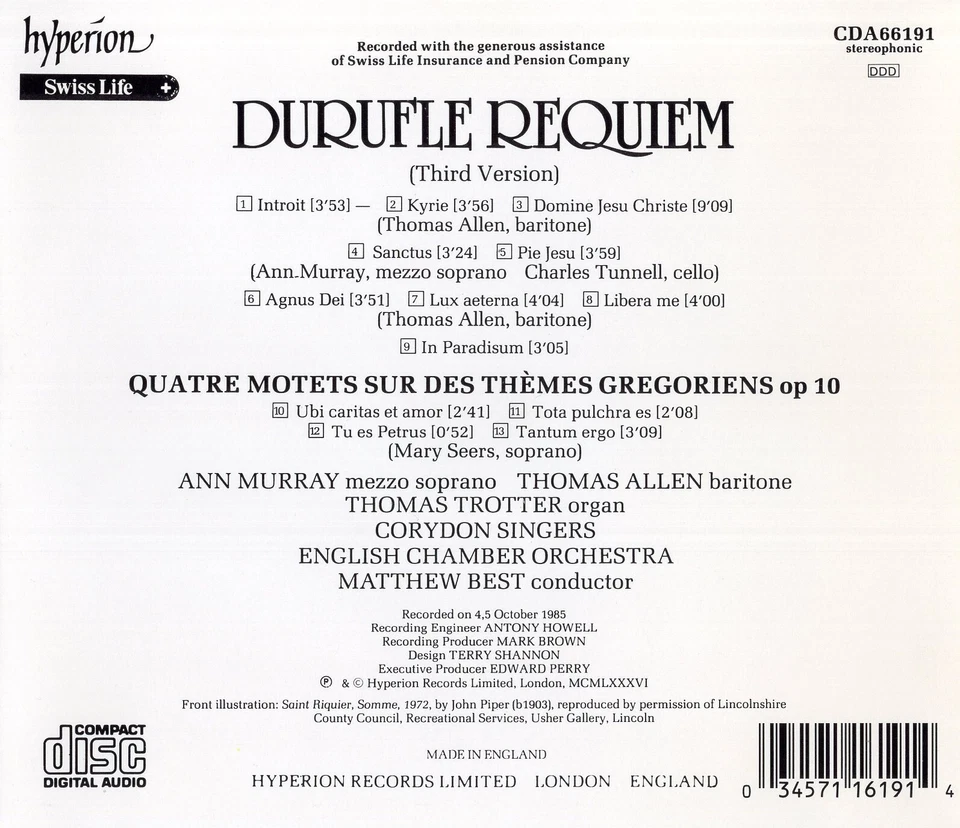Duruflé: Requiem & Four Motets / Murray · Allen · Corydon Singers · Matthew Best - Image 3 of 3