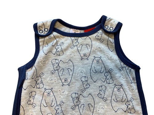 TARGET Baby Grey Navy Blue Teddy Bear Rabbit Cotton Sleeping Bag Sack Size 000 - Picture 3 of 7