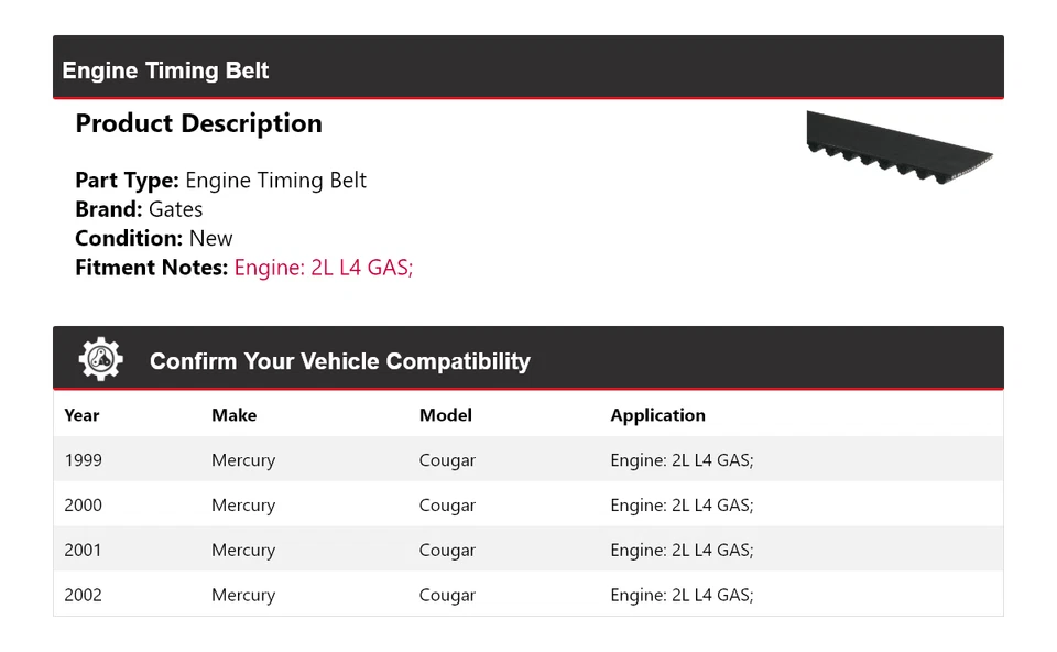 Ремень ГРМ двигателя для 1999-2002 Mercury Cougar 2 л L4 ворота 2000 2001 - Изображение 2 из 4