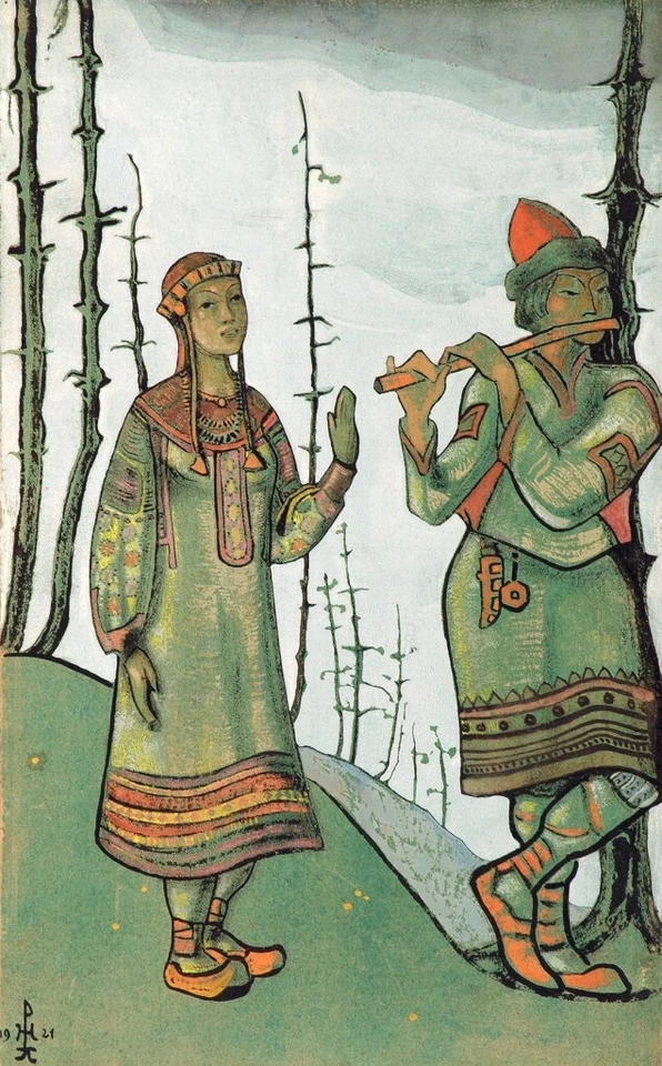Snow Maiden and Lel Nicholas Roerich 1921 Russian Symbolist Folklore Theater Art - Image 2 of 2